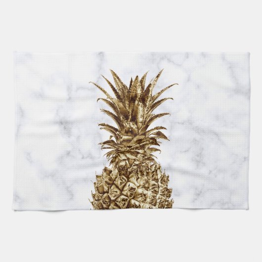 Stijlvolle gaffel en witte marmer anananas theedoek (Horizontaal)