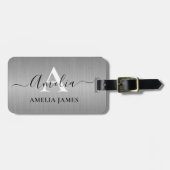 Stijlvolle geborsteld zilver grijs metaal zwart mo bagagelabel (Voorkant horizontaal)