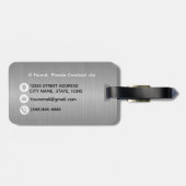 Stijlvolle geborsteld zilver grijs metaal zwart mo bagagelabel (Achterkant horizontaal)