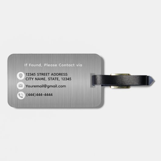 Stijlvolle geborsteld zilver grijs metaal zwart mo bagagelabel (Achterkant horizontaal)