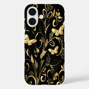 Stijlvolle, gedrukte Faux Gold Butterflies iPhone 16 Hoesje