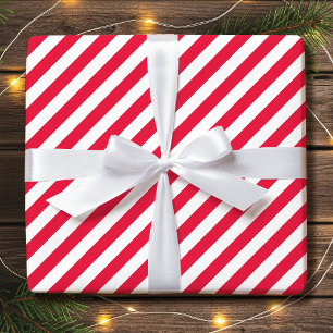 Stijlvolle gedurfde gestreepte diagonaal rood wit cadeaupapier