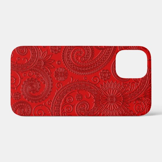 Stijlvolle Geëtste Moderne Rode Paisley Bloempatro Case-Mate iPhone Case (Achterkant (horizontaal))