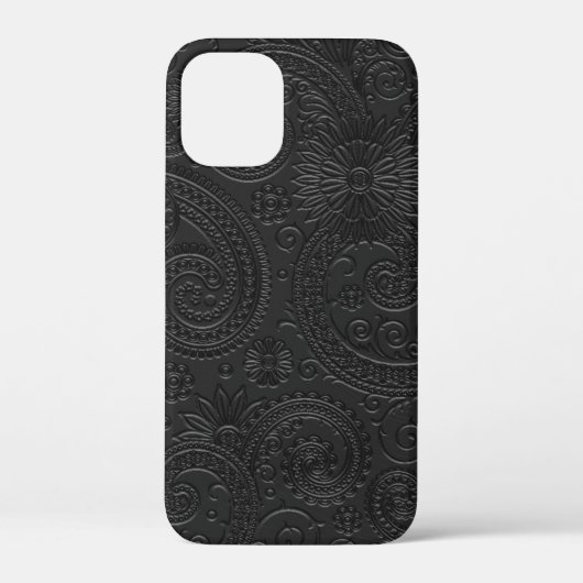 Stijlvolle Geëtste Moderne Zwarte Paisley Bloempat Case-Mate iPhone Case (Achterkant)