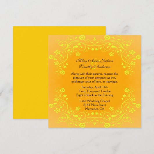 Stijlvolle gele en Oranje uitnodiging voor bruilof (Voorkant / Achterkant)