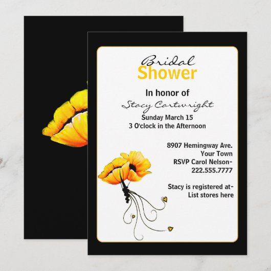 Stijlvolle gele klaprozen bruids douche uitnodigin kaart (Voorkant / Achterkant)