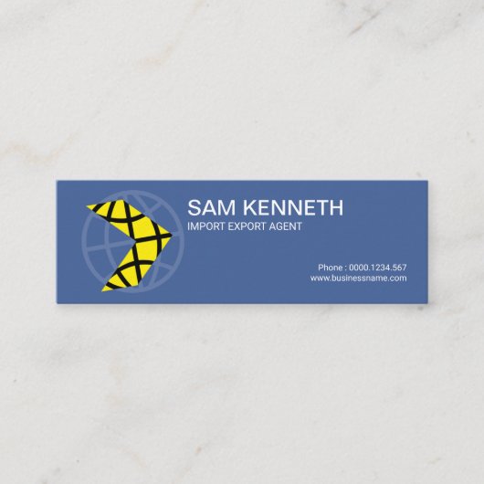 Stijlvolle gele pijl Blue Wereldbol Logistics Mini Visitekaartje (Voorkant)