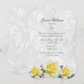 Stijlvolle gele rozen & damast verjaardagsfeestje kaart (Voorkant / Achterkant)