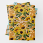 Stijlvolle Gele Zonnebloemen Gold Honeycomb Blauwg Inpakpapier Vel (In situ)