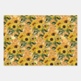 Stijlvolle Gele Zonnebloemen Gold Honeycomb Blauwg Inpakpapier Vel