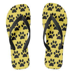 Stijlvolle Gele Zwarte Afdruk van Hondenpoot Teenslippers