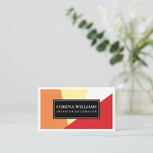 Stijlvolle geometrische warme kleurblokken witte r visitekaartje (Staand voorkant)