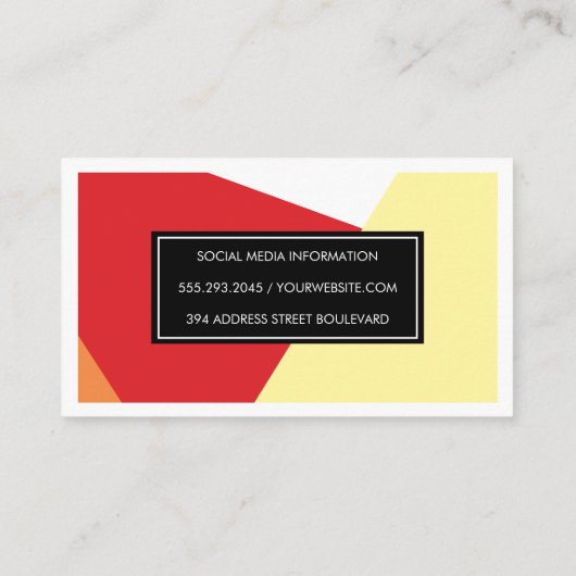 Stijlvolle geometrische warme kleurblokken witte r visitekaartje (Achterkant)
