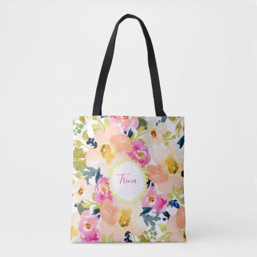 Stijlvolle Gepersonaliseerde Bloem Tote Bag (Voorkant)