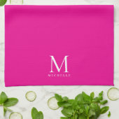 Stijlvolle gepersonaliseerde hete roze en witte mo theedoek (Gevouwen)