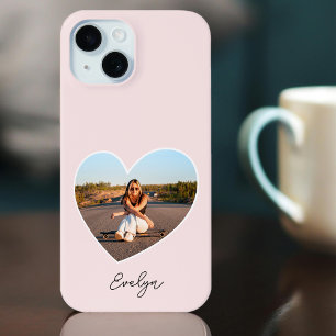 Stijlvolle gepersonaliseerde naam foto liefde hart iPhone 15 case
