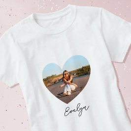Stijlvolle gepersonaliseerde naam foto liefde hart t-shirt