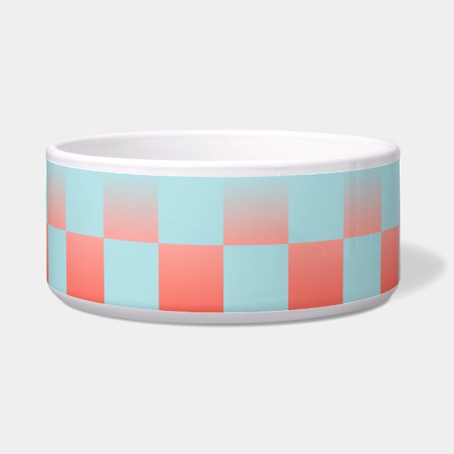 Stijlvolle geruite gradiënt poeder blauw koraal ro voerbakje (Voorkant)