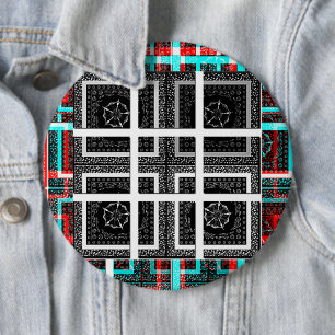 Stijlvolle geruite zwart, wit en rood grafische ku ronde button 6,0 cm