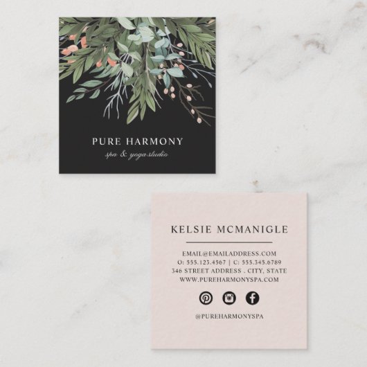 Stijlvolle geschilderde bloemboeghs | Zwart Vierkante Visitekaartje (Voorkant / Achterkant)