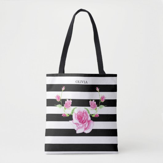 Stijlvolle gestreepte | Roze Roos Tote Bag (Voorkant)