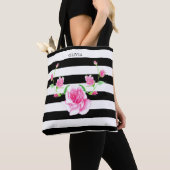 Stijlvolle gestreepte | Roze Roos Tote Bag (Dichtbij)