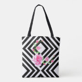 Stijlvolle gestreepte | Roze Roos Tote Tas (Achterkant)