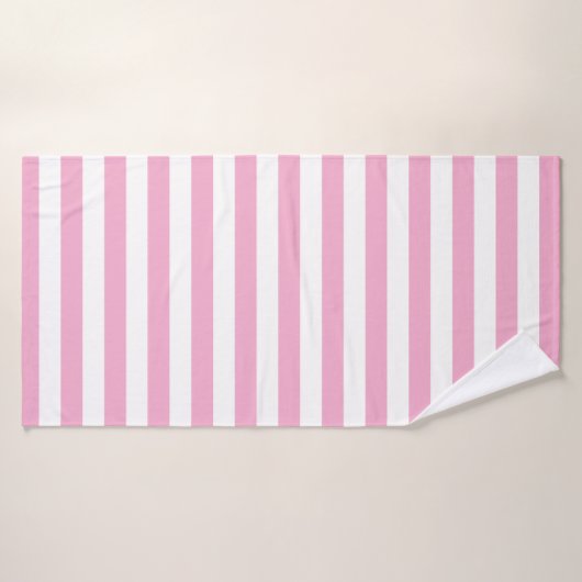 Stijlvolle gestreepte witte en lichtroze badhanddoek (Badhanddoek)