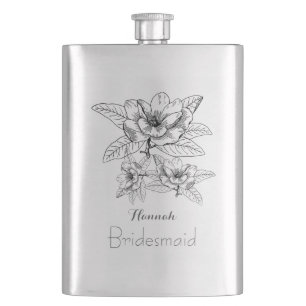 Stijlvolle, getrokken bloemen Bridesmaid Flask Flacon