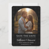Stijlvolle Gingham Verlovingsfoto Boog Bruiloft Save The Date (Voorkant)