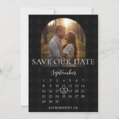 Stijlvolle Gingham Verlovingsfoto Boog Bruiloft Save The Date (Voorkant)
