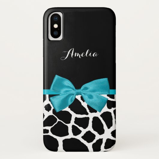 Stijlvolle Giraffe Afdrukken en Naam Girly Turquoi Case-Mate iPhone Case (Achterkant)