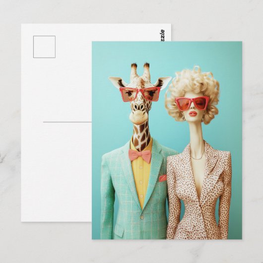 Stijlvolle Giraffe en vrouw Briefkaart (Voorkant / Achterkant)