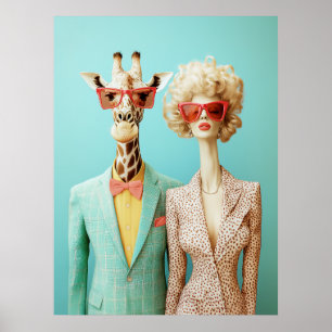 Stijlvolle Giraffe en vrouw Poster
