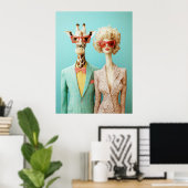 Stijlvolle Giraffe en vrouw Poster (Thuiskantoor)