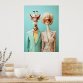 Stijlvolle Giraffe en vrouw Poster (Keuken)