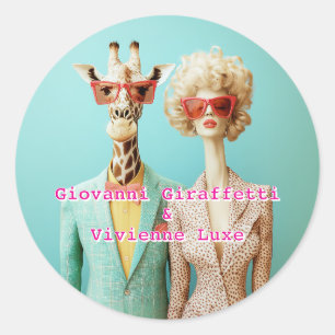 Stijlvolle Giraffe en vrouw Ronde Sticker