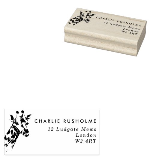 Stijlvolle Giraffe Naam en adres Rubberstempel (Gestempeld)