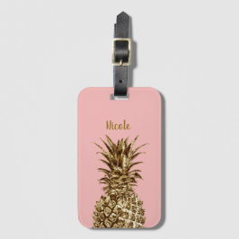 Stijlvolle  girale gouden pastelroze anananas bagagelabel