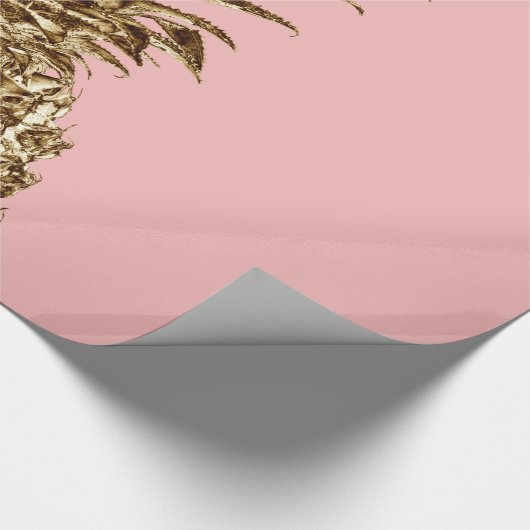 Stijlvolle  girale gouden pastelroze anananas cadeaupapier (Hoek)