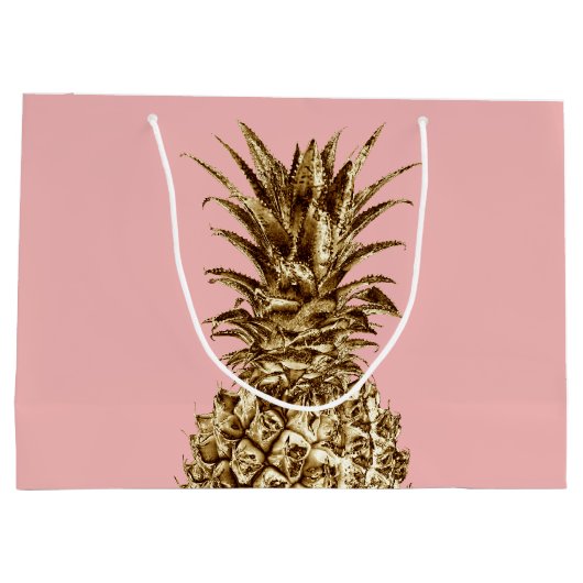 Stijlvolle  girale gouden pastelroze anananas groot cadeauzakje (Achterkant)