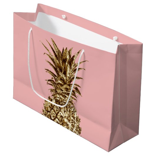 Stijlvolle  girale gouden pastelroze anananas groot cadeauzakje (Voorkant Gekanteld)