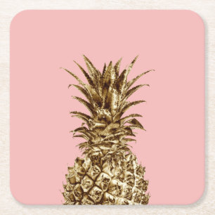 Stijlvolle  girale gouden pastelroze anananas kartonnen onderzetters