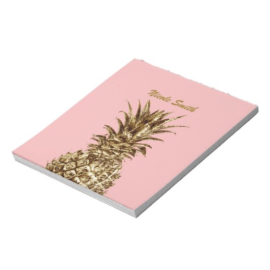 Stijlvolle  girale gouden pastelroze anananas notitieblok (Linkerzijde)