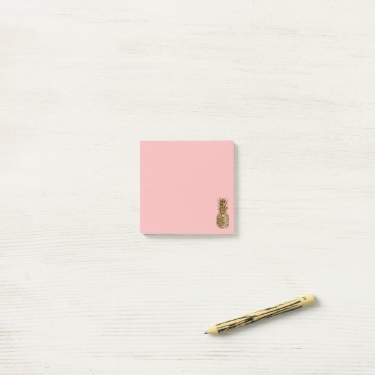 Stijlvolle girale gouden pastelroze anananas post-it® notes (Op bureau)