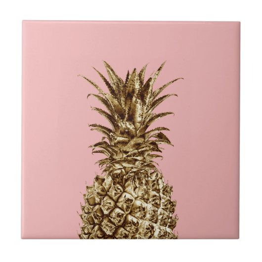 Stijlvolle  girale gouden pastelroze anananas tegeltje (Voorkant)