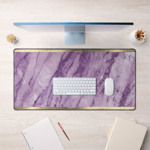 Stijlvolle Girly Elegant Goud Paarse Marmeren Mono Bureaumat