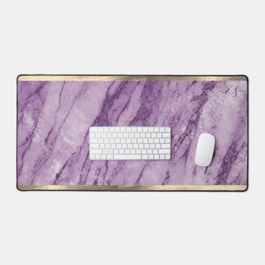 Stijlvolle Girly Elegant Goud Paarse Marmeren Mono Bureaumat (Keyboard & Muis)