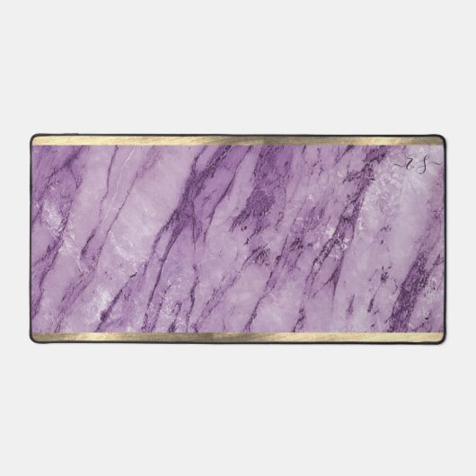 Stijlvolle Girly Elegant Goud Paarse Marmeren Mono Bureaumat (Voorkant)