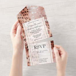 Stijlvolle Girly Pink Rose Gold Leopard Glitz All In One Uitnodiging